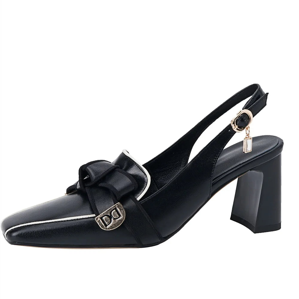 Dilalula 2025 French Style Genuine Leather Sandals Women Covered Toe Butterfly Knot Party Dating Sandals Office Ladies Pumps
