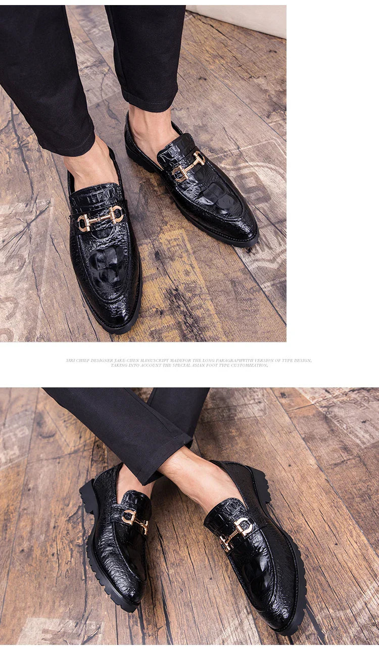 New British business casual shoes nightclub formal pointy leather shoes for men 46 47 large size crocodile metal decoration