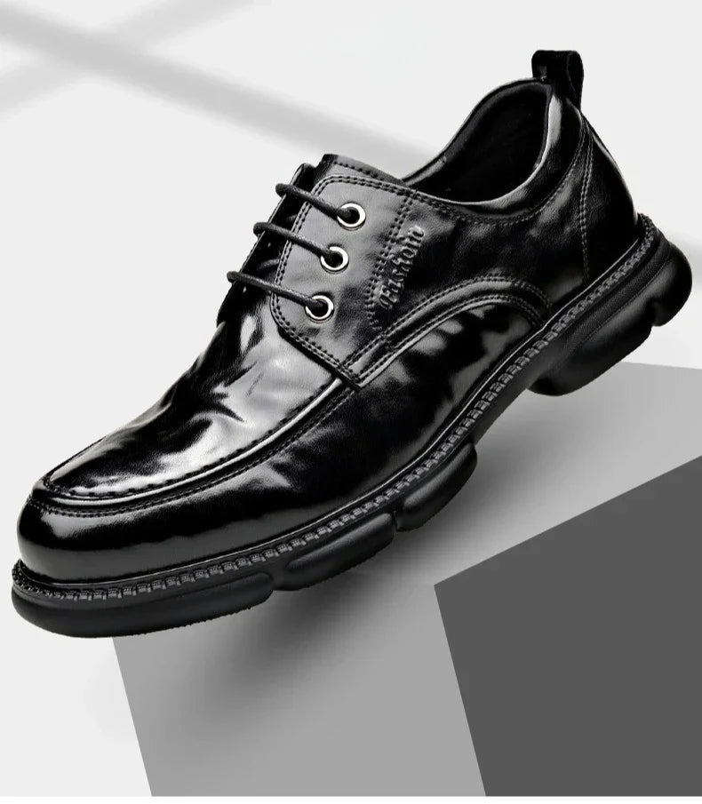 Summer Hallow Cow Leather Shoes for Men Fashion Casual Black New Designer Dress Shoes Male Lace Breathable Platform Shoes Man