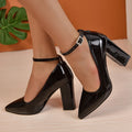 Apricot Red 10cm Super High Heel Ankle Strap Pumps Women Shoes Pointed Toe Fashion Crystals Buckle Patent Leather Plus Size 50