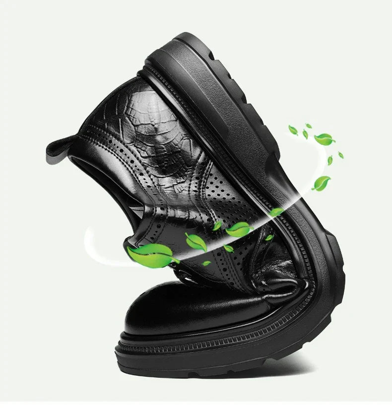 2026 Summer New Men's Cow Leather Oxford Shoes Hollow Out Formal Business Dress Shoes Male Non-slip Fashion Platform Shoe Man