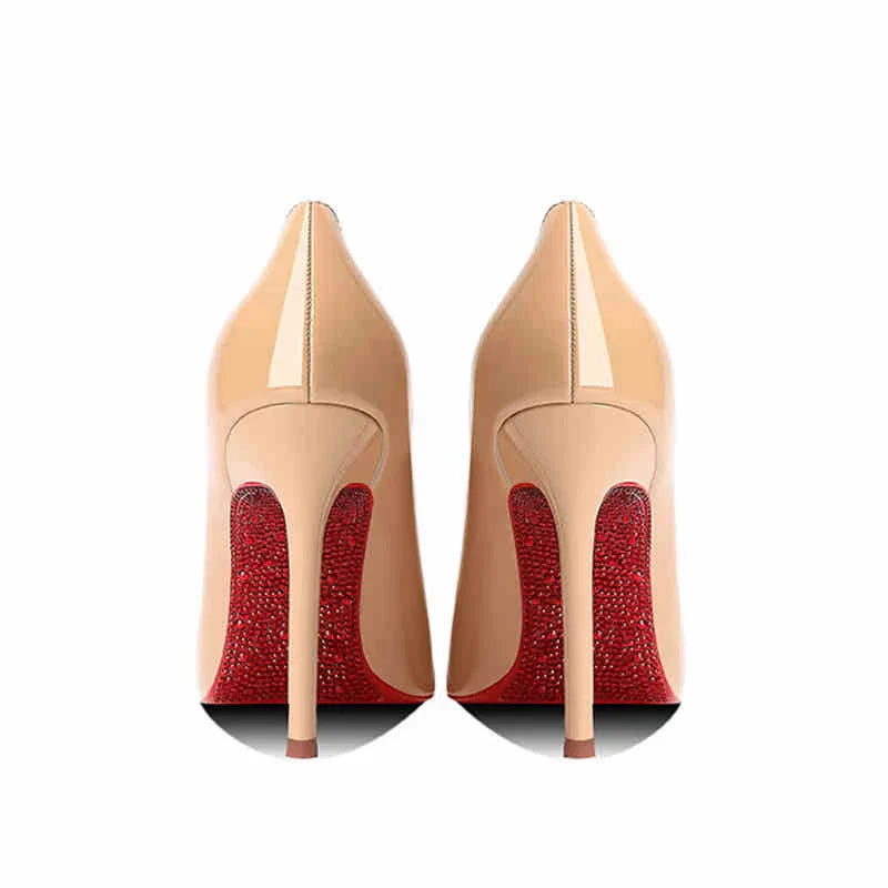 Women's heels 2025 New Luxury Brand Pumps Red Bottom Pointed Toe Rhinestone High Heels Elegant Stiletto Party Prom Ladies Shoes