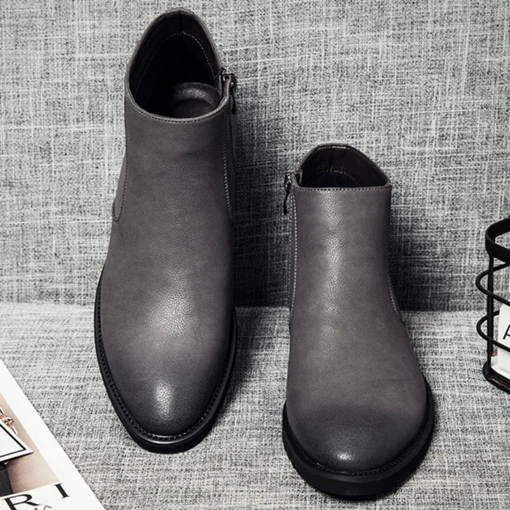 Spring Fashion Leather Men's Boots Convenient Zip Pointed Toe Business Dress Boots Shoes for Men Black Brown Ankle Boots for Man