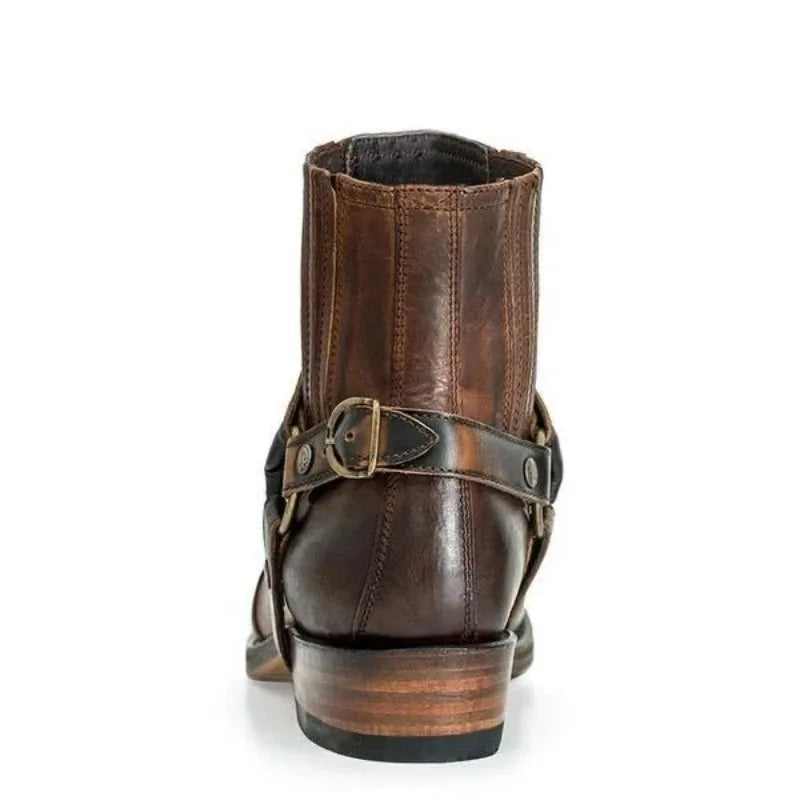 Men Western Cowboy Boots Square Toe Ankle Boots Retro Embroidery Men's Boots Outdoor Leather Boot Plus Size Buckle Casual Shoes