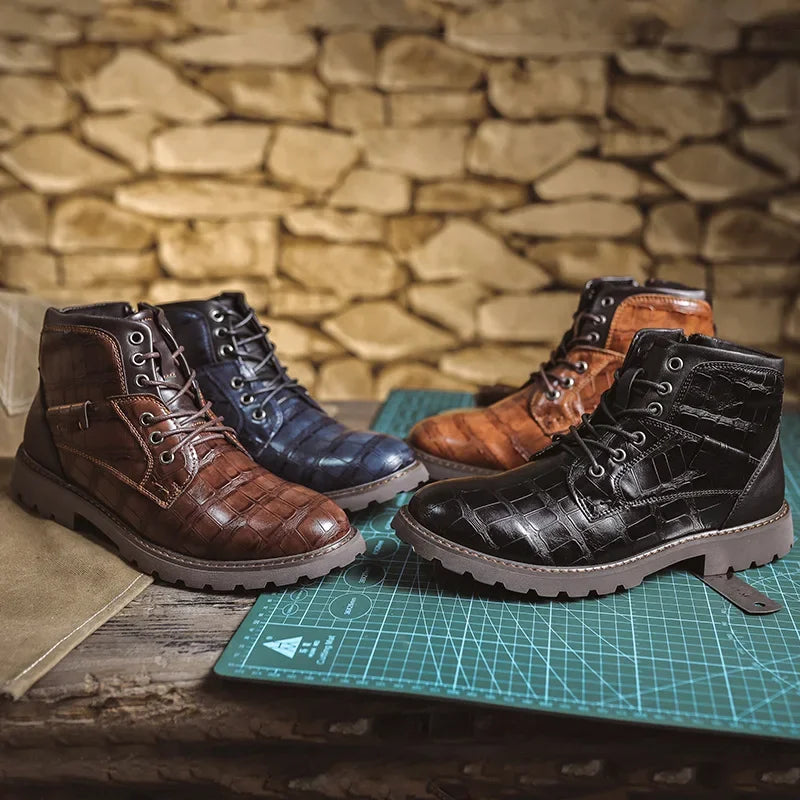 Luxury Men's Boots Italy Handmade Men's Ankle Boots Designer Retro Leahter Shoes for Men Non-Slip Work Boots botas para hombre