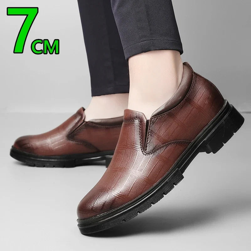 Big Size Elevator Loafers Wedding Men Leather Shoes Business British Formal Dress Shoes Height Increase Insole 7CM Lift Moccasin