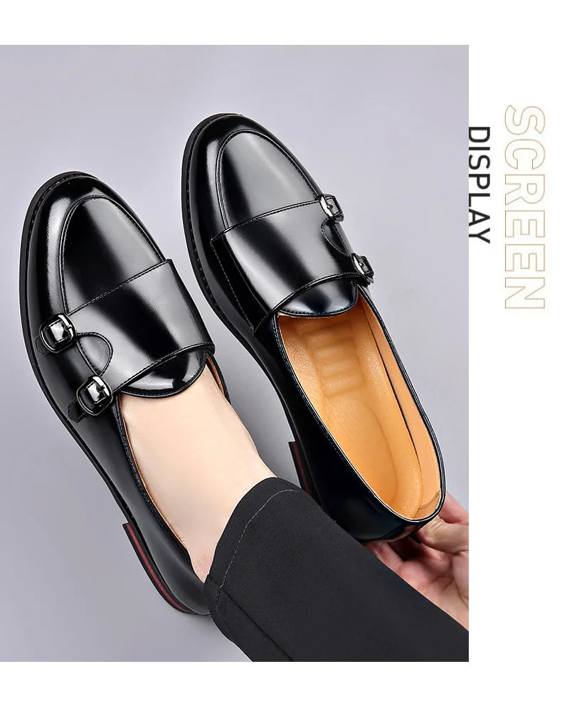Spring Summer New Cow Leather Shoes for Men Buckle Designer Loafers Male Solid Color Big Size Fashion Business Casual Shoes Man