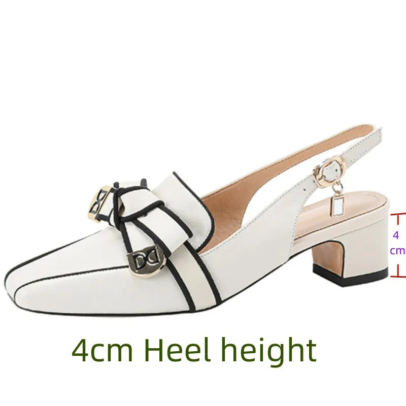 Dilalula 2025 French Style Genuine Leather Sandals Women Covered Toe Butterfly Knot Party Dating Sandals Office Ladies Pumps