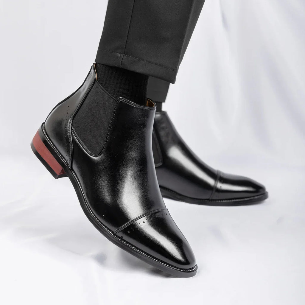 2025 Retro Men's Solid Color Pointed Business  Boot  Comfortable Wedding  Party Shoe Breathable  And  Anti-Slip Ankle Boots
