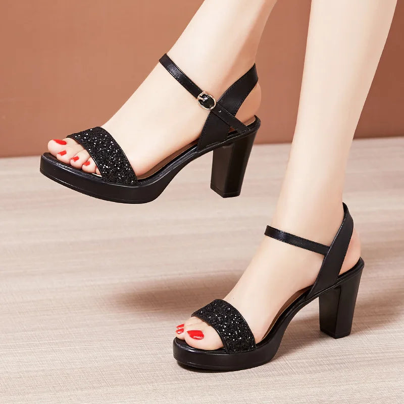 Maogu Block High Heels Wedding Shoes Silver Gold 203 Elegant Ladies Shoe Summer Bling Chunky Platform Sandals Women Size 32 43