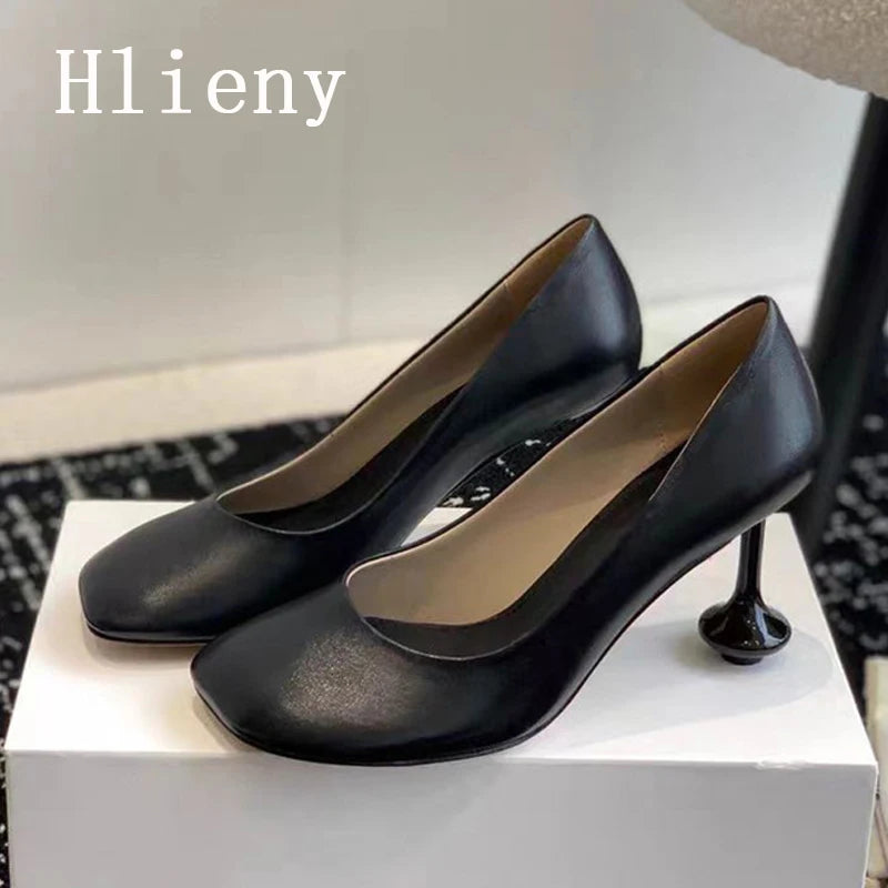 Hlieny Star Style Fashion Square Toe Soft Leather Women Office Pumps Strange High Heels Party Dress Ladies Shoes Black White