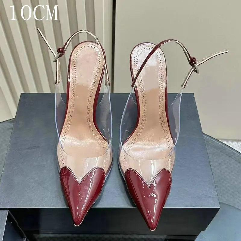 2026 New Style Fashion Heart-shaped Patched Pumps Transparent Platform Pointed-Toe High Heels Evening Shoes