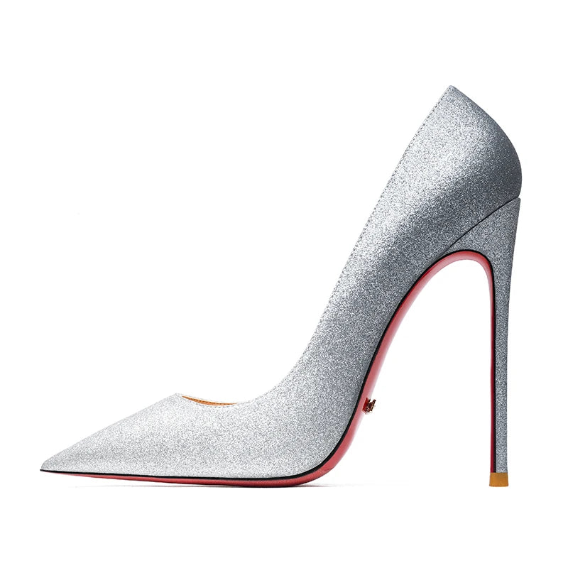 Women's Shoes Shiny Luxury Brand Pumps Red Bottom Pointed Toe Glitter Basic High Heels Female Prom Party Ladies Shoes Women 12cm