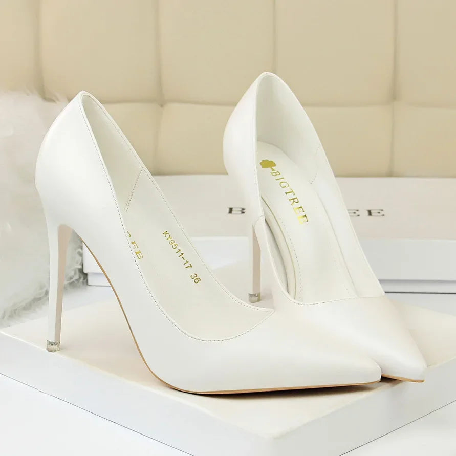 Plus Size 34-43 Woman Classic Concise 7.5cm 10.5cm High Heels Lady Elegant Colorful Pumps Scarpins Yellow Mid Low Heels Shoes