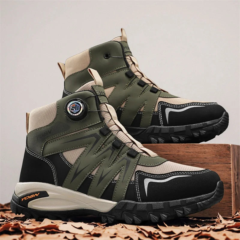 Green Men's Motorcycle Boots Rotary Buckle Men Ankle Boots Non-slip Platform Outdoor Boots For Man Biker Boots botas de hombre