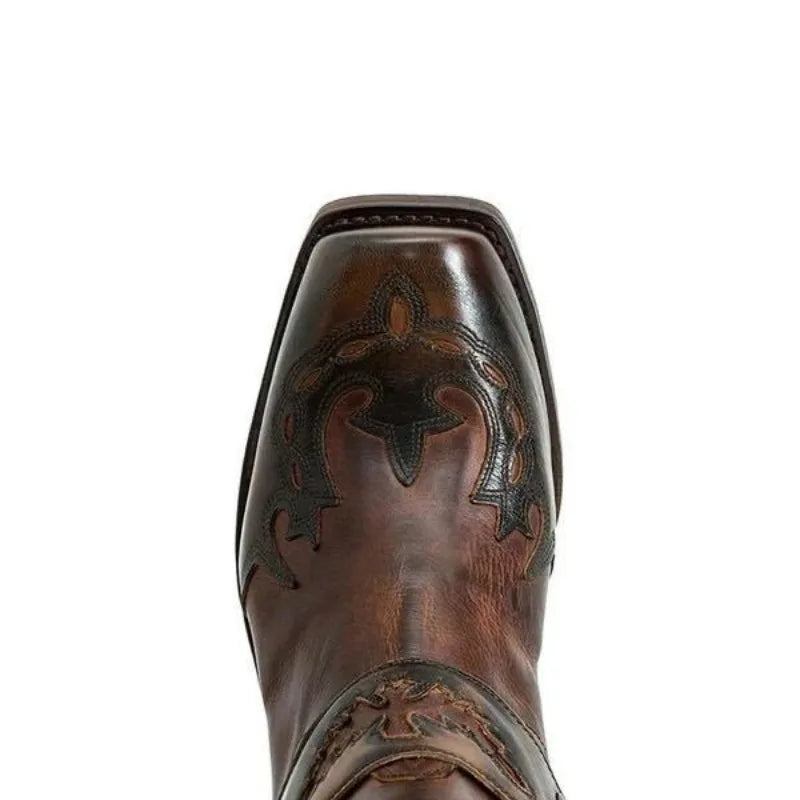 Men Western Cowboy Boots Square Toe Ankle Boots Retro Embroidery Men's Boots Outdoor Leather Boot Plus Size Buckle Casual Shoes