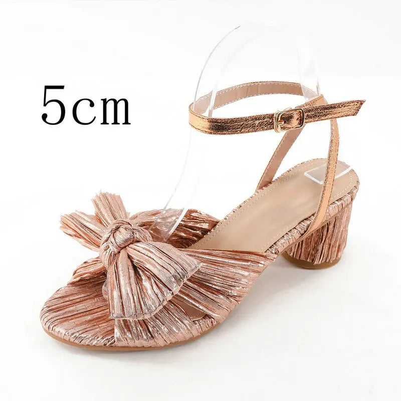 2026 Fashion Women Sandals with Thick Bow Fairy Silk Sandals Retro Fairy Shoes Lady Zapatos Super-high Heel