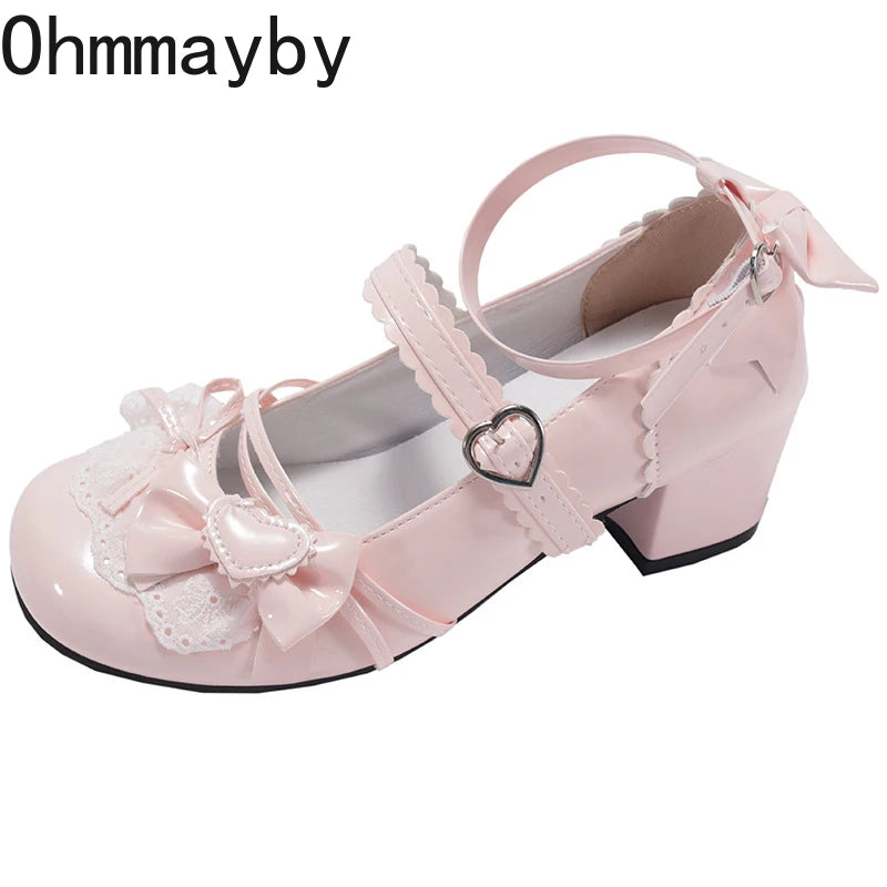 Ballet Style Thick Heel Women Lolita Mary Jane Shoes Fashion Butterfly-knot Outdoor Women's Party Dress Pumps