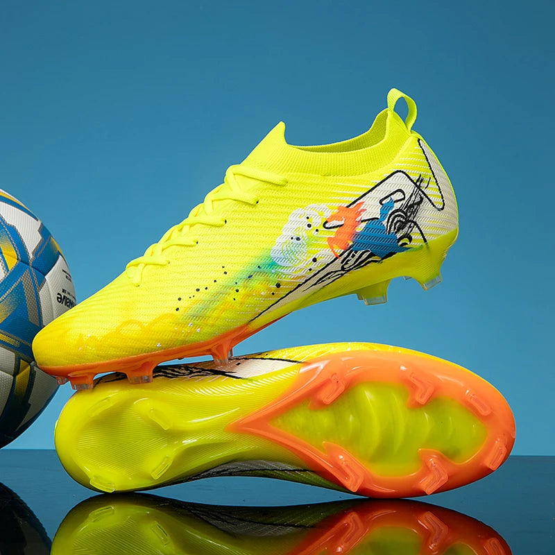 New Men Football Boots Match Ultralight Soccer Cleats FG Non-Slip Training Shoes Soccer Shoes Long Spikes Outdoor Drop Shipping
