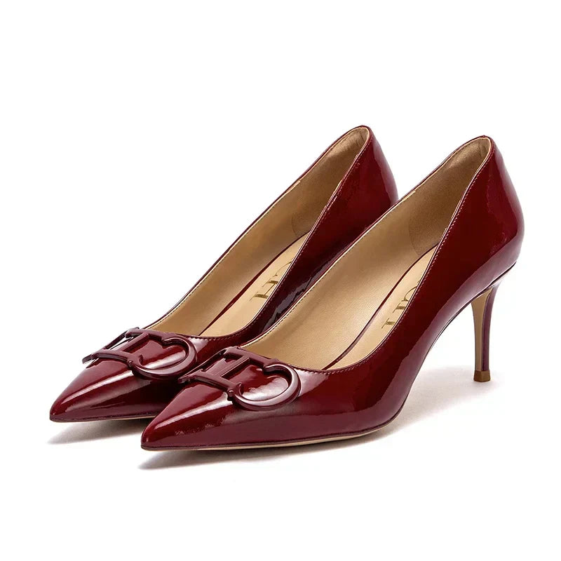 Woman's High Heels Black  New Lacquer Leather Women's Business Wedding Shoes 7cm