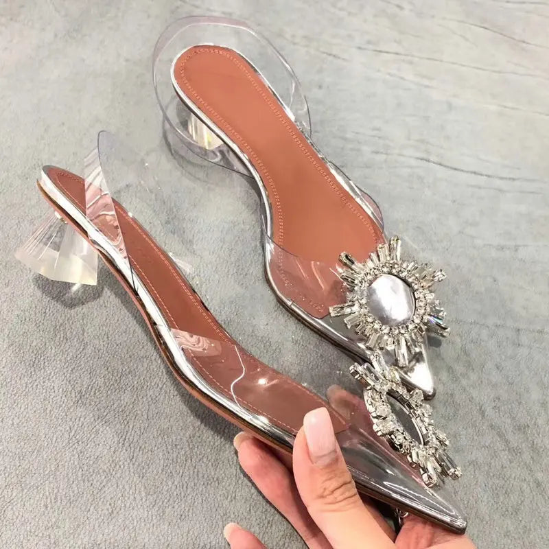 34-45 PVC Transparent Crystal Shoes 2026 Summer New Pointed Odd Heel Shoes Stiletto Ladies Sun Decoration Wild Fairy Shoes