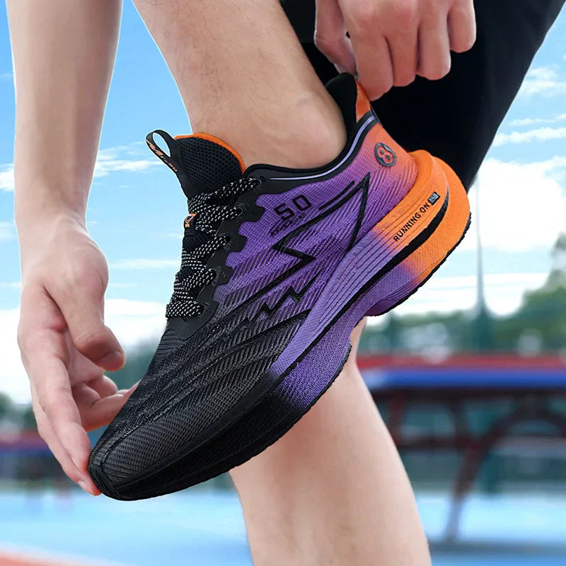 Men's Shoes Carbon Plate Cushioning Road Running Shoes Fashionable Printed Lace Up Tennis Shoes Non-slip Breathable Sports Shoes