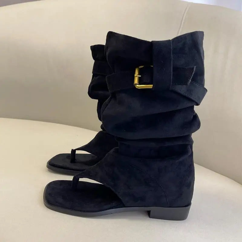 Fashion Versatile Woman Shoes Summer New Items Square Toe Flat Shoes Retro Women's Clip Toe Boots Anti Slip Women's Sandalsтуфли