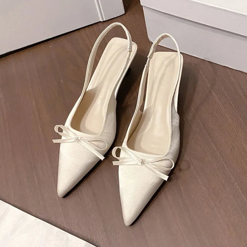 Satin Pointed Toe High Heeled Sandals Women Summer New Sexy Thin Heels Slingback Shoes Bow Elegant Party Dress Shoes Women Pumps