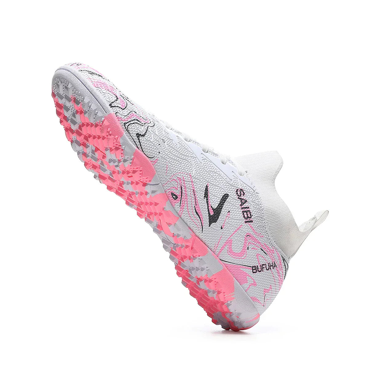 High-top football boots with long FG studs and TF studs,suitable for both men and women,featuring breathable and non-slip design