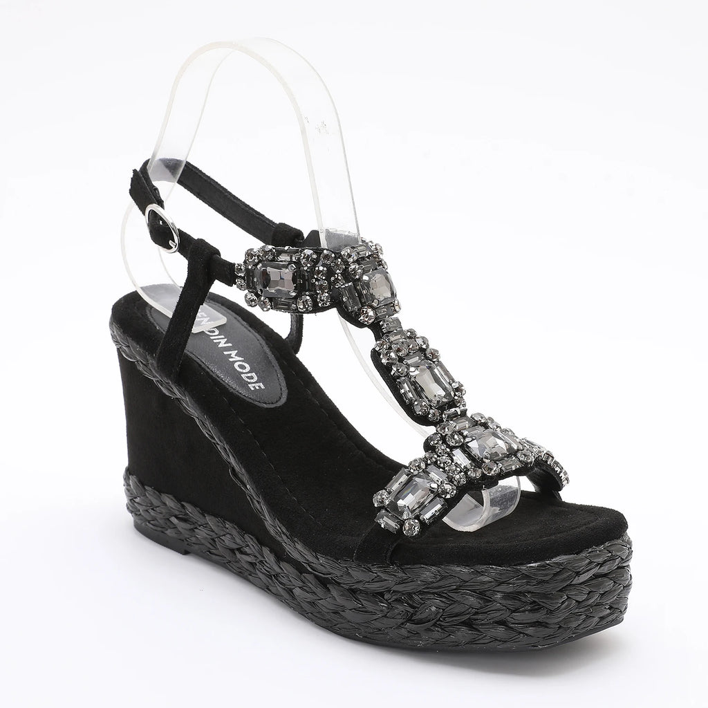Trendin Mode Women's Velvet High Wedge Sandals 10cm Heel