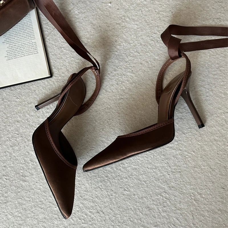 Aneikeh 2026 Spring Pointed Toe Stiletto Heels Mesh Sexy Design Ankle Strap Pumps Woman Sandals Ladies Shoes Zapatillas De Mujer