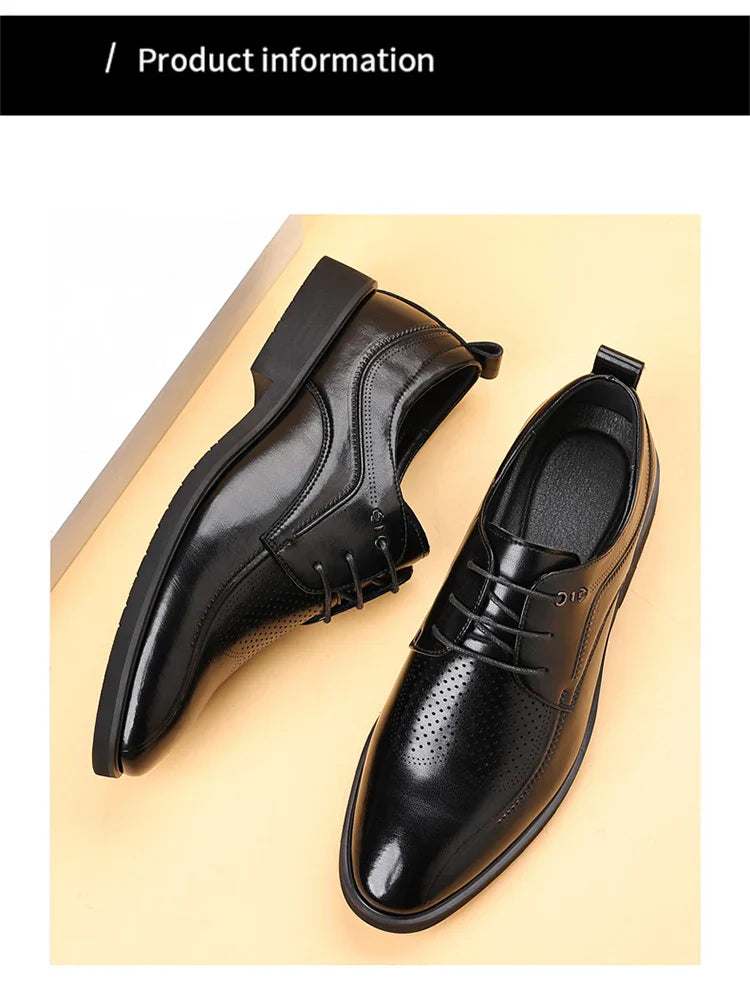 Men's Summer Breathable Leather Shoes Hollow out Comfortable Fashionable Business Formal Derby Shoes British Style-SJ2502-1