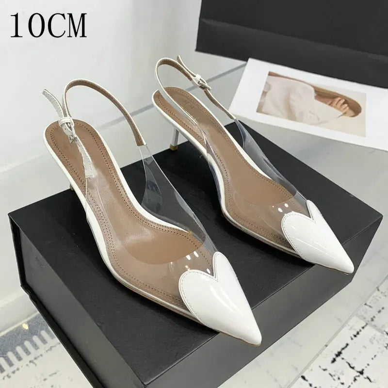 2026 New Style Fashion Heart-shaped Patched Pumps Transparent Platform Pointed-Toe High Heels Evening Shoes