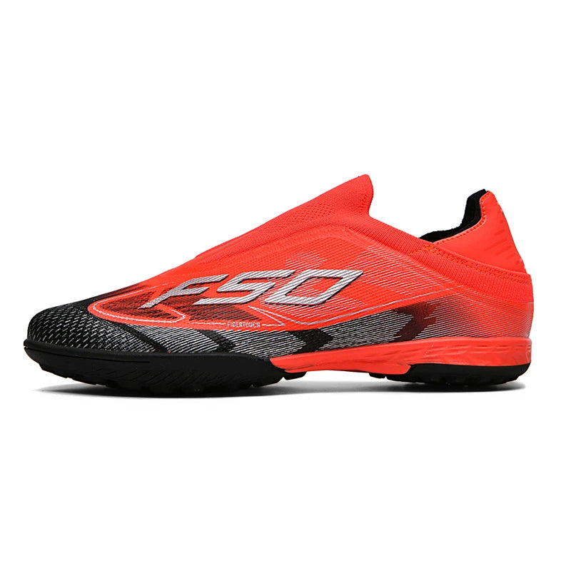 NEW Black-Red Mens Soccer Shoes SLIP-ON Non-Slip Turf Soccer Cleats for Boys TF/FG Training Football Boots Chuteira Campo 35-45