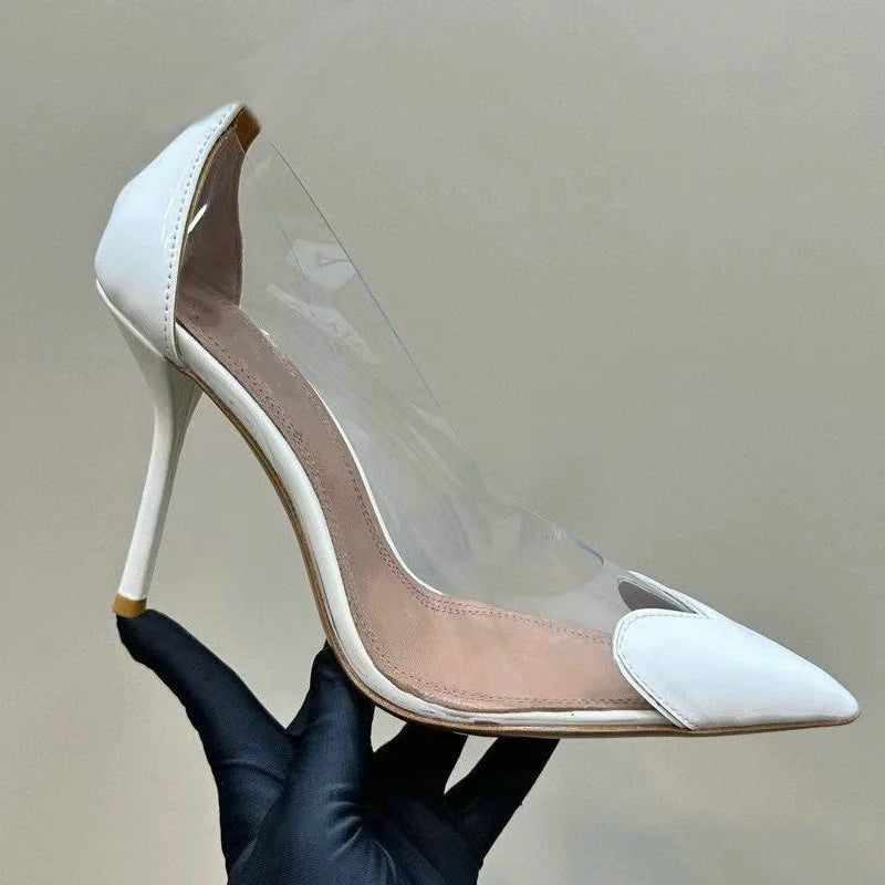 2026 Spring Summer New Fairy Wind Pointy High Heels Female Love Shaped Transparent Sandals Sexy Party Pumps