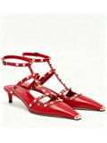 2026 Women's Rivet Low Heel Square Head Stiletto Sandals Fashion Show Party Summer Women's High Heel Sandals