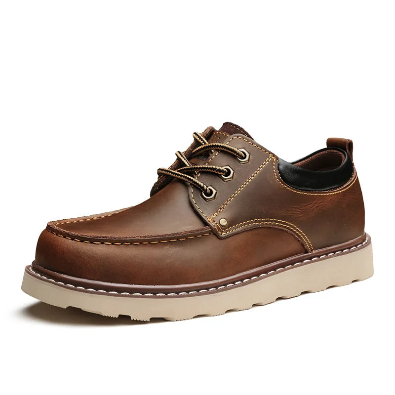 Maden Men's Vintage Dress Shoes Brown Round Toe Derby Shoes Casual Lace-up Low Top Work Boots for Office Business