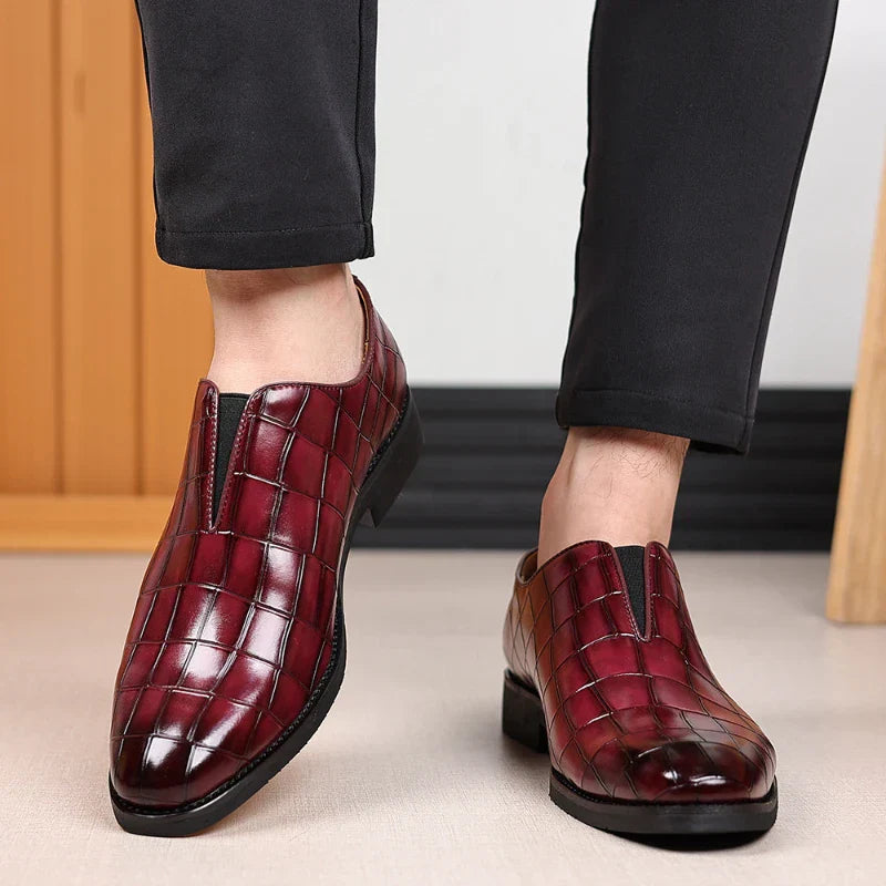 Mens Classic Temperament Brown Crocodile Embossed Leather Loafers Slip On Formal Dress Shoes For Business Office And Casual Wear