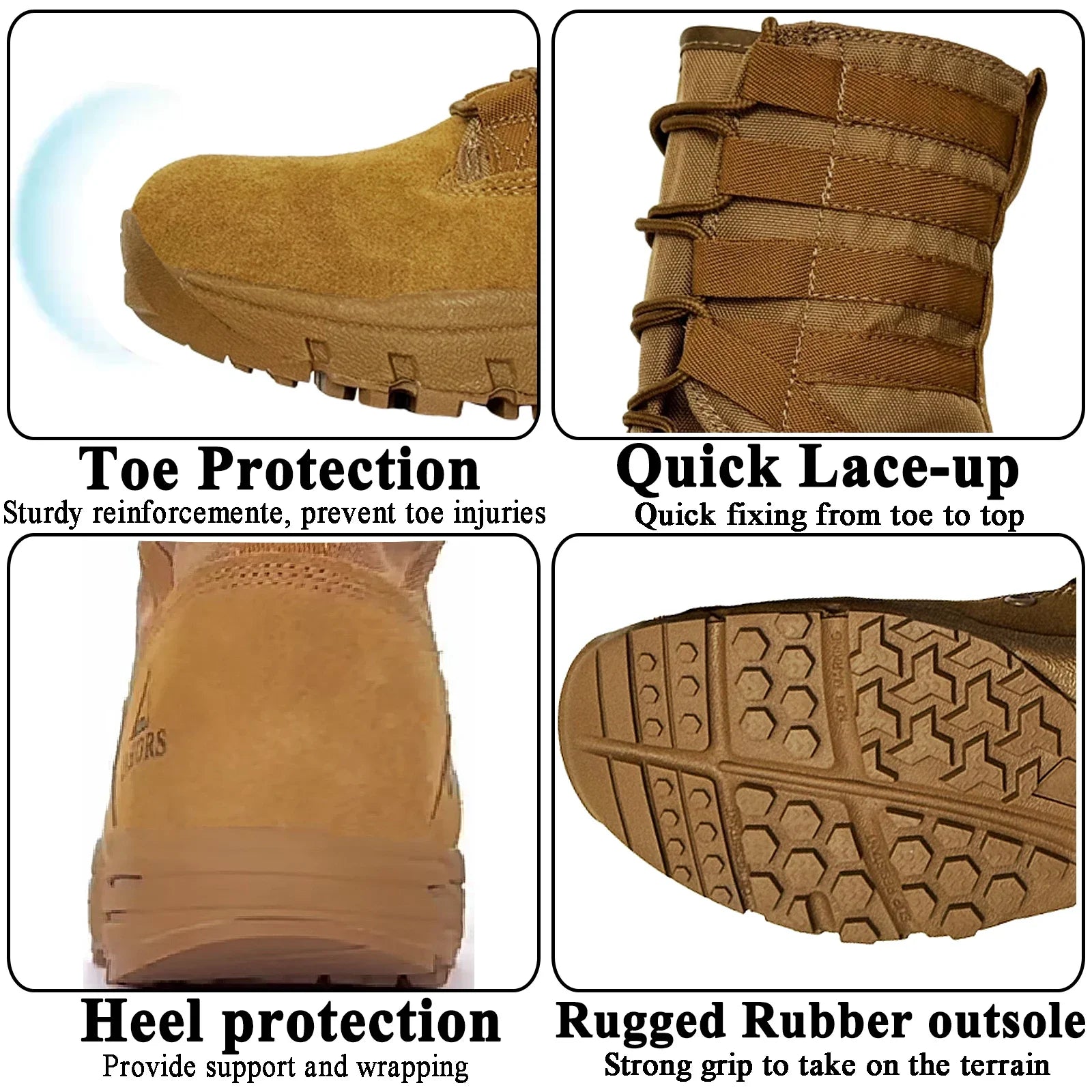 LAHORS® Lightweight Slip On Leather Tactical Combat Boot Men Outdoor Hiking Desert Army Shoe Breathable Male Ankle Boot Man made