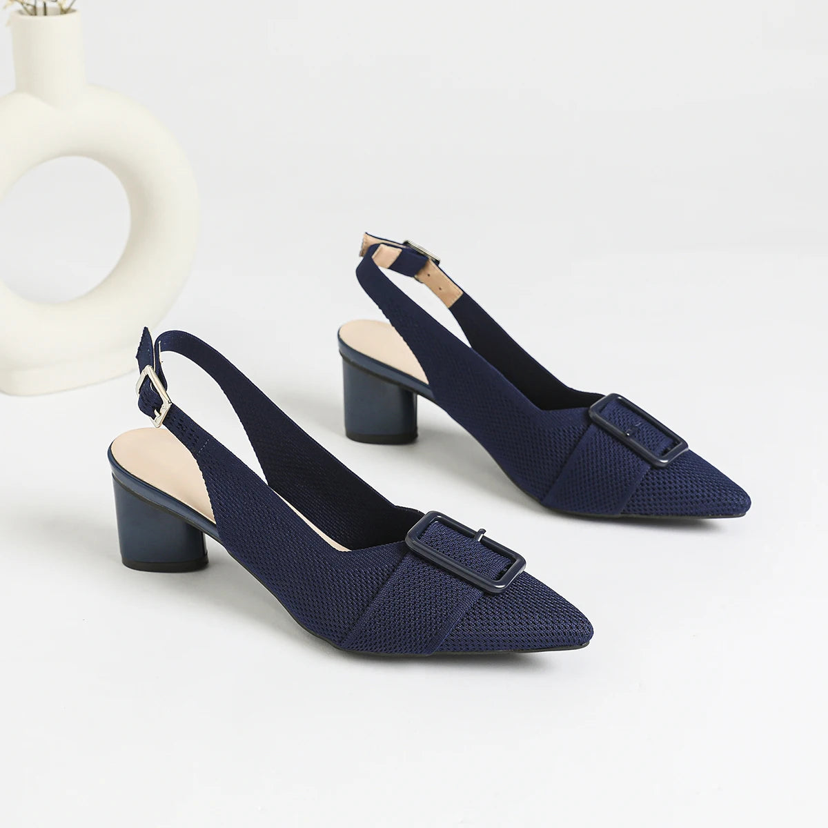 2025 New Women's High Heel Sandals with Pointed Knitted Fashion, Breathable, Non slip, and Colorful Blocks