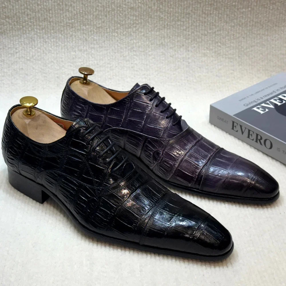 Men's Genuine Leather Oxford Dress Shoes Classic Wingtip Lace-Up Formal Shoes for Wedding Party Business Office