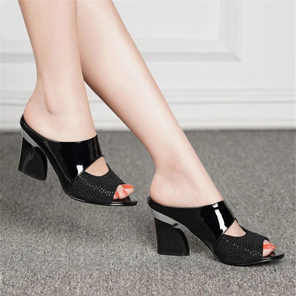 cresfimix women classic orange comfort spring slip on square heel sandal shoes lady casual black soft leather heel shoes ab642