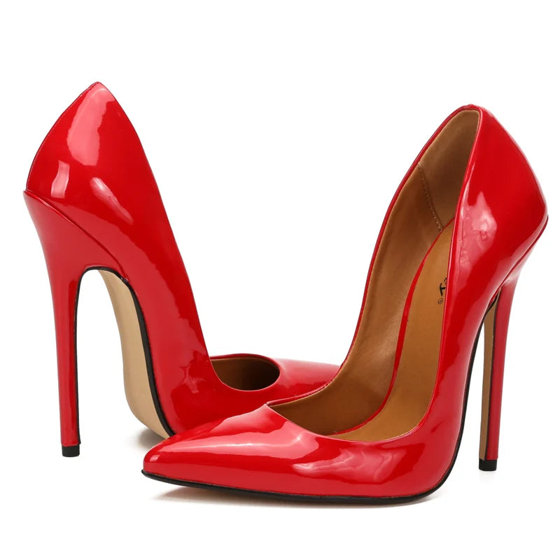 Fashion High Heels Sexy Shoes Women Pumps Large Size 43 44 45 White Stiletto Heel Patent Leather Office Wedding Shoes Hey Si Mey