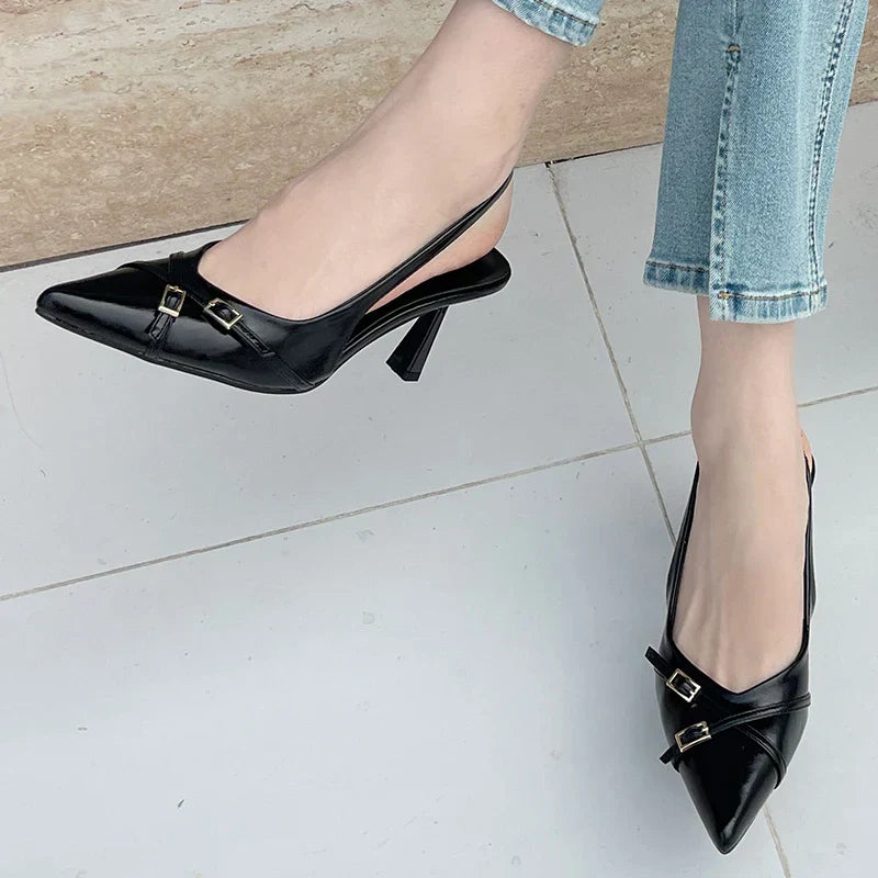 Big Size Footwear Wine Red Women High Heels Shoes Fashion Pointed Toe Pumps Ladies Thin Heels Shoes  Female Slingbacks Slides