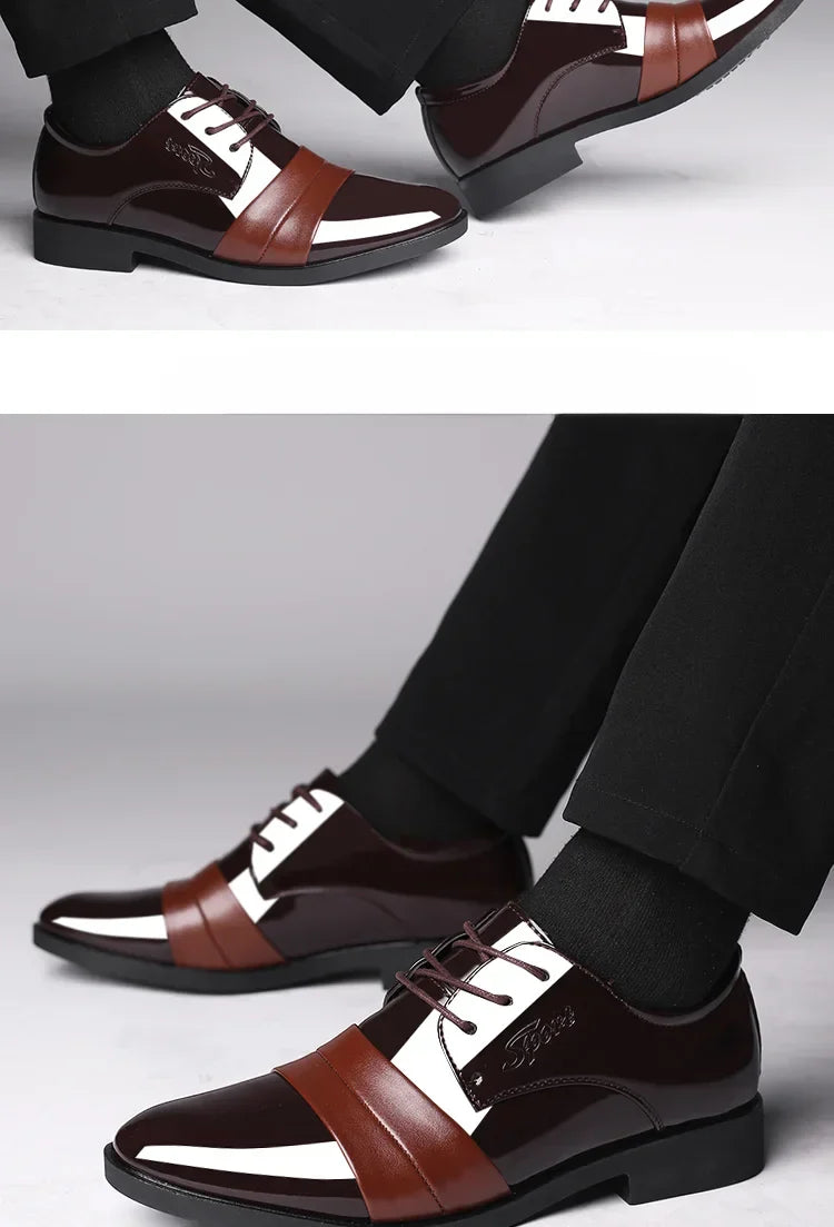Social Shoe for Men Casual Business Patent Leather Dress Shoes Man Bright Upper Pointed Toe 2025 Trend Office Suit Footwear New