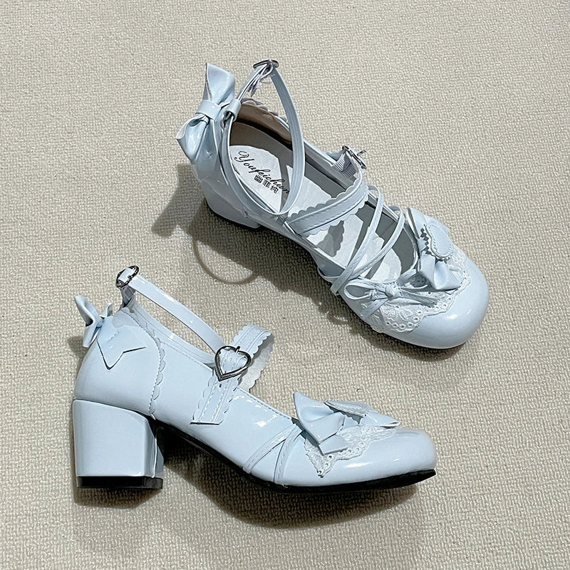 Ballet Style Thick Heel Women Lolita Mary Jane Shoes Fashion Butterfly-knot Outdoor Women's Party Dress Pumps