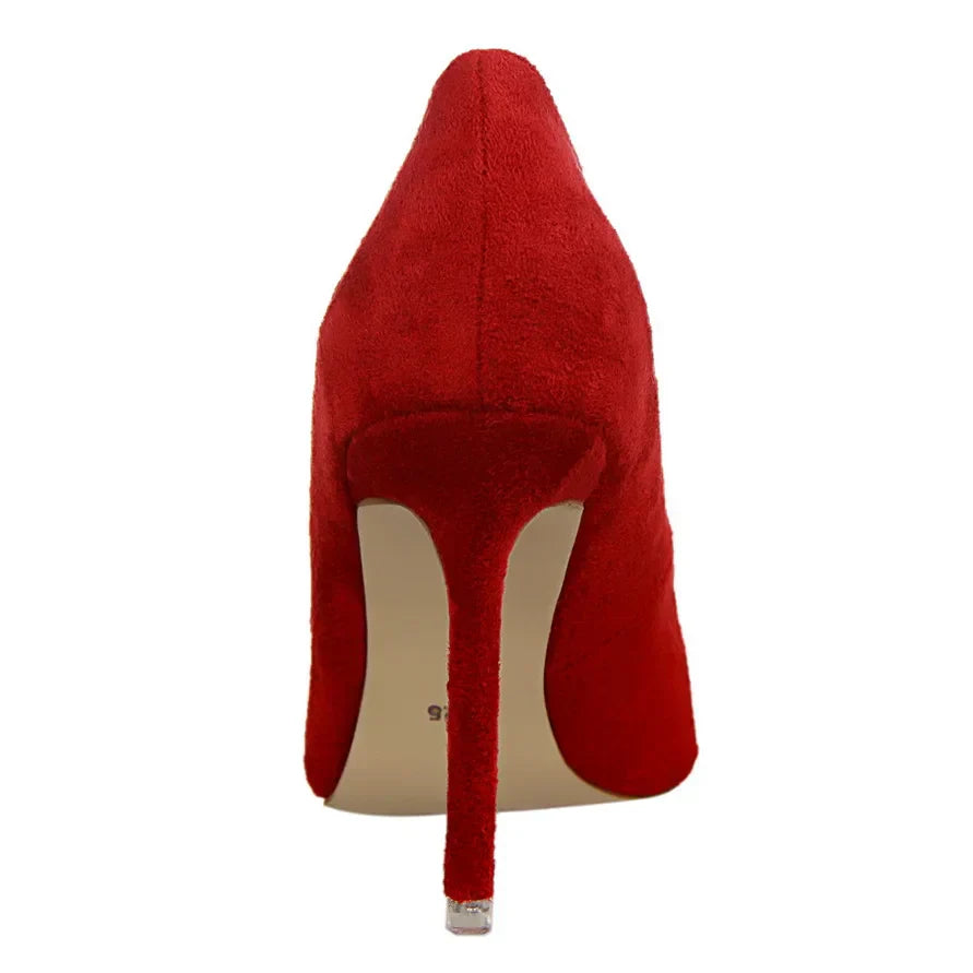 Women 9cm High Heels Yellow Burgundy Pumps Plus Size Stripper Suede Escarpins Lady Wedding Bridal Scarpins Green Blue Prom Shoes