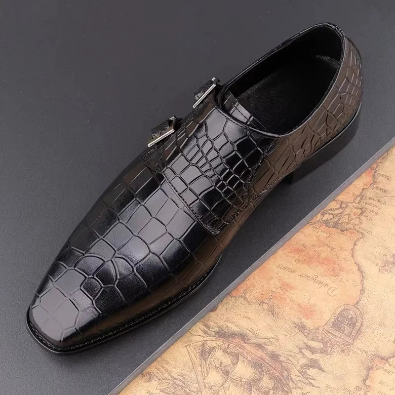 Men's Genuine Leather Dress Loafers Handmade Double Buckle Monk Slip-On Shoes for Party & Formal Wear Fashion& Men's Footwear