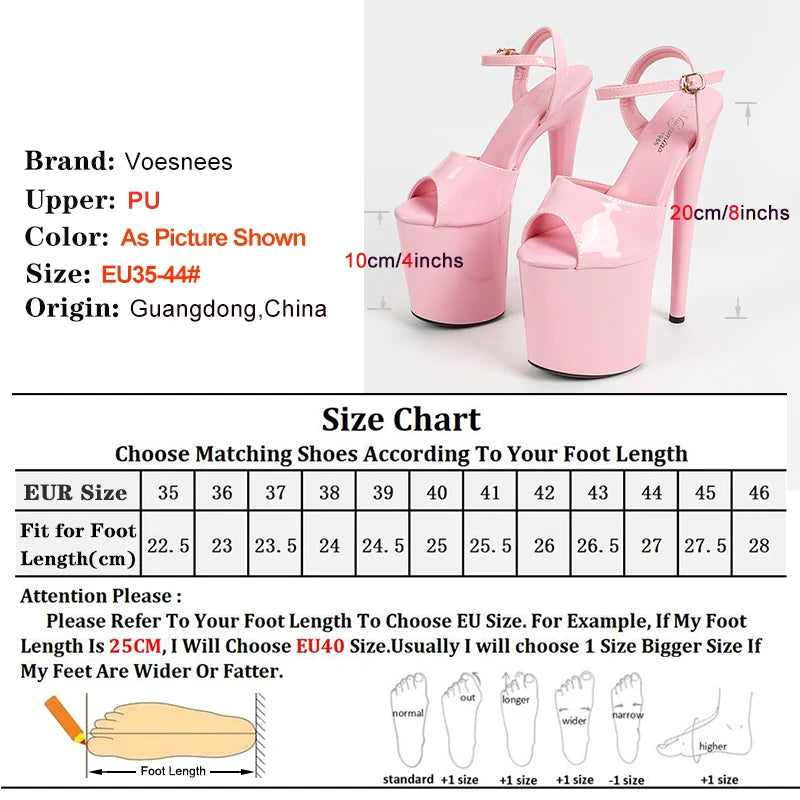 New Pink Sexy 20CM High Heels Women Sandals Stripper Heels Strip Pole Dance Shoes New Peep Toe Party Models Stage Show Shoes