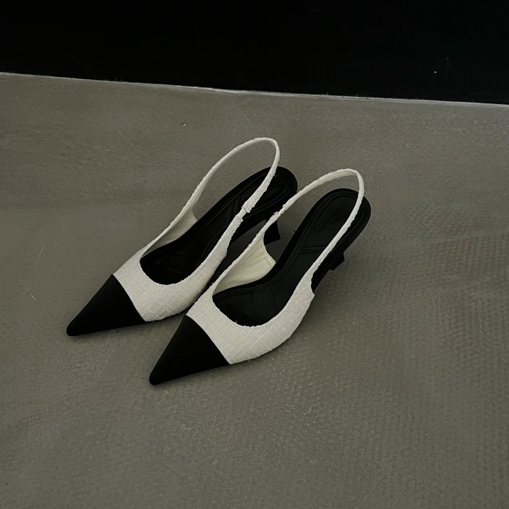 New style pointed-toe fashionable high-heeled shoes for women with thin heels open-back, shallow-cut and suitable foroutdoorwear